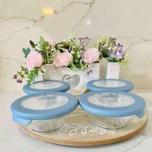 Glass Bowls with Blue Lids